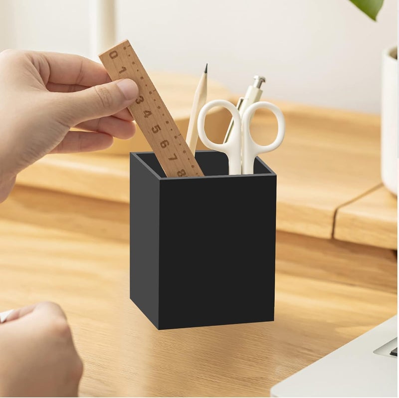 Ptaedex 2 Pack Acrylic Pen Pencil Holder, Black Makeup Brush Holder Cup Storage Office Desktop Desk Table Stationery Organizer - Image 5